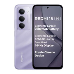 edmi 15 5g midnight black 6gb + 128gb | segment's largest 7000maha battery | segment's largest display 17.53cm(6.9) up to 144hz | snapdragon 6s gen 3 | 18w reverse charging | 50mp ai dual camera